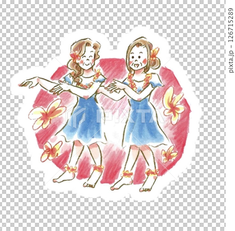 Two smiling senior women dancing hula Two smiling senior women dancing hula 126715289