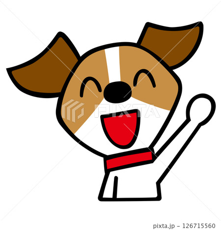 ジャックラッセルテリア犬キャラクター　手を上げて返事ポーズ 126715560