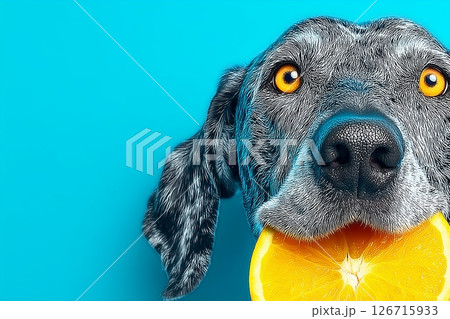 A Greyhound's Intriguing Stare with a Sliced Lemon in Focus 126715933