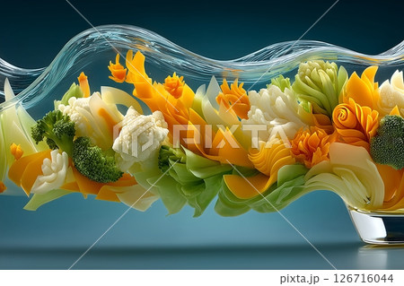 Vibrant Vegetable Bouquet in Glass Vase: A Stunning Display of Fresh Produce Artistry 126716044