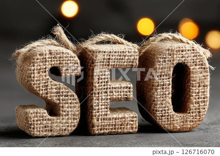 Textile Like Letters Spelling SEO Against a Warm, Blurred Background 126716070