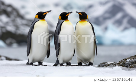 Penguins gathering in a cold, snowy landscape 126716148