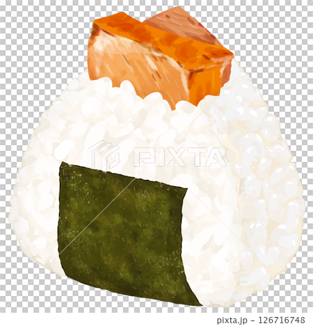 Realistic illustration of rice ball with grilled salmon 126716748