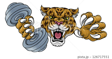 Jaguar Leopard Cheetah Weight Lifting Gym Mascot 126717551