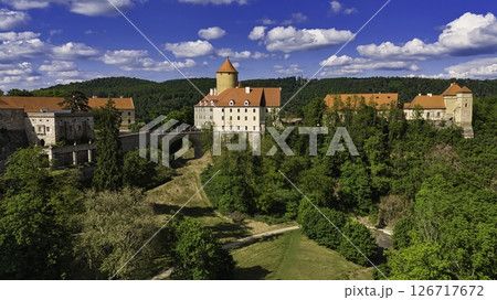 Beautiful Gothic castle Veveri. The city of Brno at the Brno dam. South Moravia - Czech Republic - Central Europe. 126717672