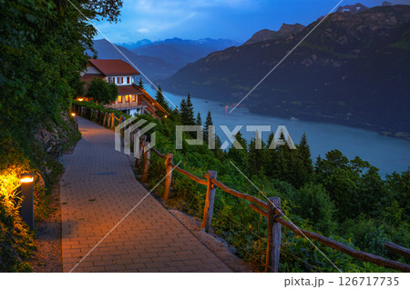 Lake Brienz and Harder Kulm at Dusk, Switzerland Lake Brienz and Harder Kulm at Dusk, Switzerland 126717735