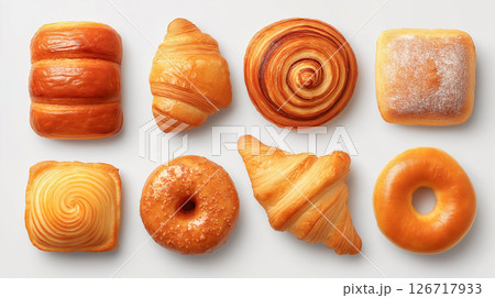 Assorted freshly baked pastries on the white background 126717933