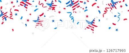 USA background, 4th July celebration border, flag, confetti 126717993