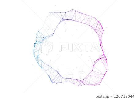Abstract polygonal circular network shape with connected dots and lines in blue to purple gradient 126718044