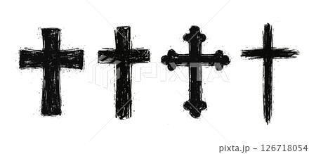 Christian cross grunge hand drawn black paint symbol. Brush cross crucifix catholic Jesus church 126718054