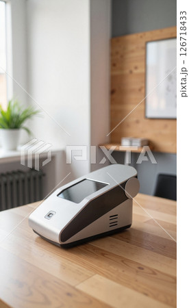 Sleek biometric scanner on modern desk, professional office environment Sleek biometric scanner on modern desk, professional office environment 126718433