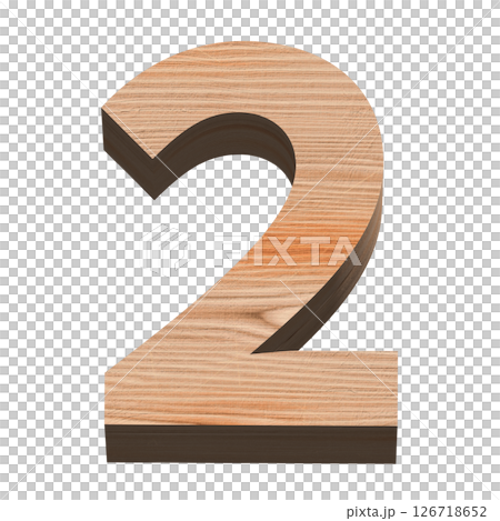 Three-dimensional number 2 on a white background, wooden texture, 3D production Three-dimensional number 2 on a white background, wooden texture, 3D production 126718652