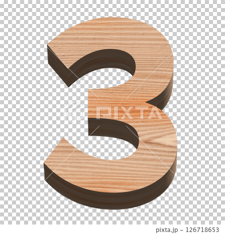 白色背景上的三維數字 3,木質紋理,3D 製作 白色背景上的三維數字 3,木質紋理,3D 製作 126718653