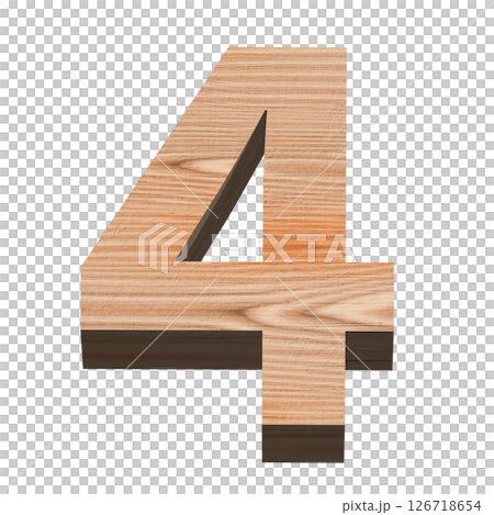 白色背景上的三維數字 4，木質紋理，3D 製作 126718654