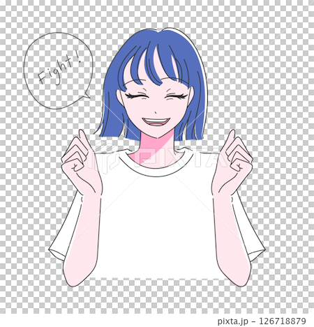 Hand-drawn illustration of a bust-up girl from the front cheering with a smile 126718879