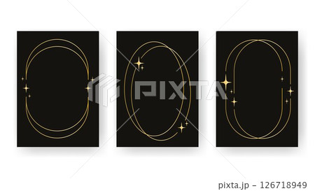 Set of three golden frames with stars on black background 126718949