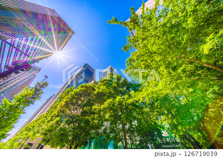 日本の東京都市景観 大手町の森などを望む。希望の光…＝5月28日、大手町 126719039