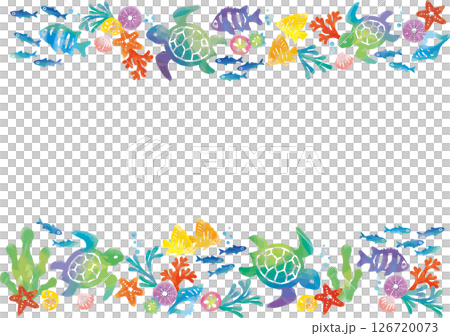 手繪 honu 和海洋生物框架 126720073