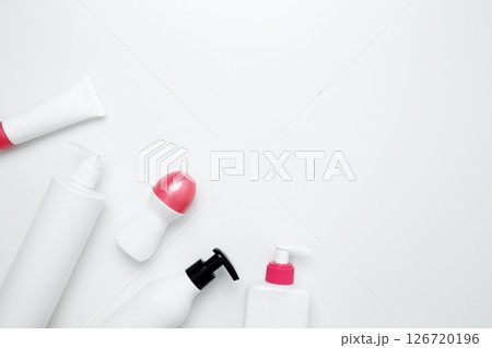 Cosmetic beauty products. Bottles and tubes with branding mock up. Skin care and beauty concept 126720196