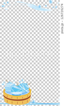 水彩畫框_桶子裡的水氣球_藍色（飛濺 x 波浪線）垂直 126720274