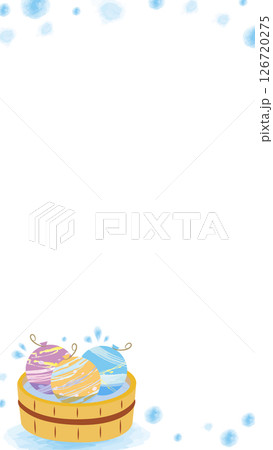 水彩のフレーム_桶に入った水風船_パステル(しぶき)縦 水彩のフレーム_桶に入った水風船_パステル(しぶき)縦 126720275