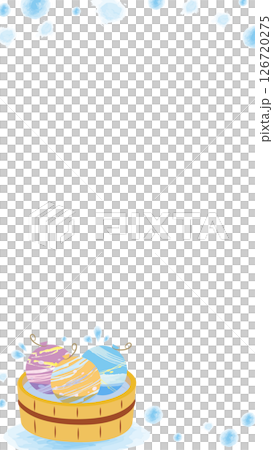 水彩のフレーム_桶に入った水風船_パステル(しぶき)縦 水彩のフレーム_桶に入った水風船_パステル(しぶき)縦 126720275