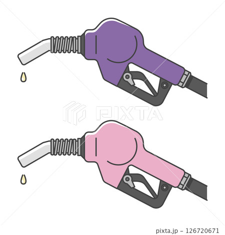 イラスト素材:ガソリン給油ノズル エタノール添加のレギュラー&ハイオクガソリン(注:国で色が異なる) 126720671