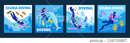 Isometric Scuba Diving Illustration Set Isometric Scuba Diving Illustration Set 126720807