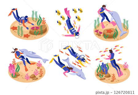Isometric Scuba Diving Element Set 126720811