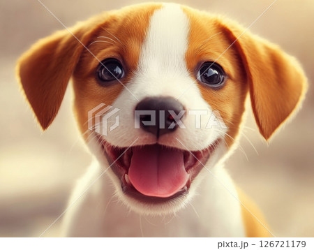 Cute puppy sitting happily, looking playful and friendly 126721179