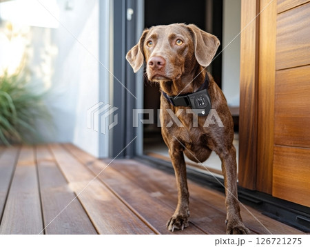 Electronic pet door using smart collar control for safe entry and exit of pets from house 126721275