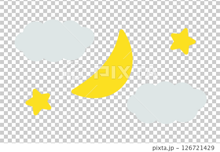 簡單的雲、月亮和星星插圖 126721429