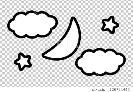 月亮、雲朵和星星的簡單插圖 126721446