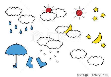 シンプルでかわいい天気のイラストセット 126721450
