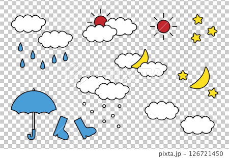 シンプルでかわいい天気のイラストセット 126721450