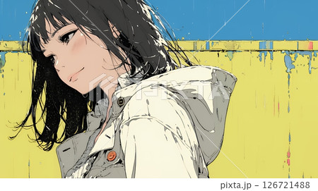 雨の中を傘をささずに歩く若い女性