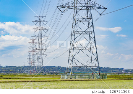 鉄塔　田園　送電線 126721568