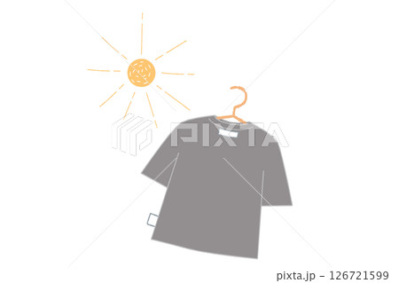 太陽と裏返して干した黒っぽい服のイラスト 126721599