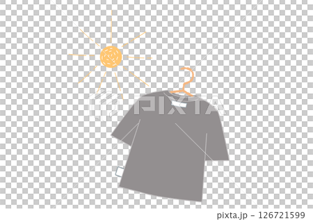 太陽と裏返して干した黒っぽい服のイラスト 126721599