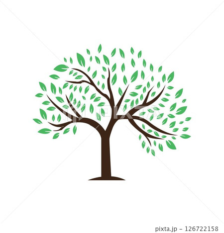 A tree with green leaves on white background.	 126722158