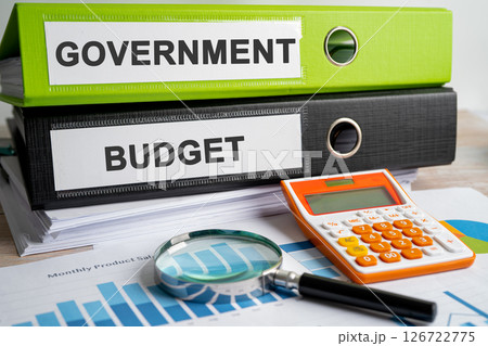 Government, BUDGET. Binder data finance report business with graph analysis in office. 126722775