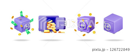 Set of 3d secure safe boxes with money 126722849