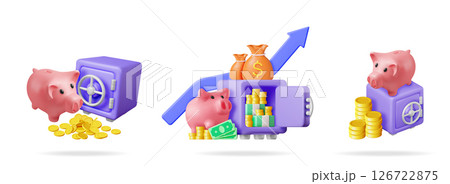 Various 3d vector illustrations of piggy bank 126722875