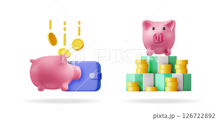 3d set collection with a piggy bank 126722892