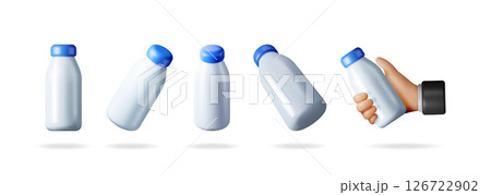 White plastic milk bottle with a blue cap 126722902