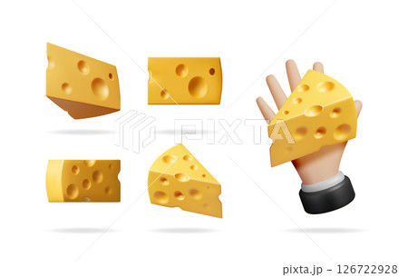 Set of 3d delicious cheese blocks and slices 126722928