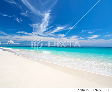 エメラルドグリーンの海の波打ち際 126723564