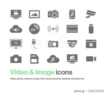 ビデオ,写真,カメラ,ブラウザ,デスクトップ,音楽等のアイコンセット 126723935