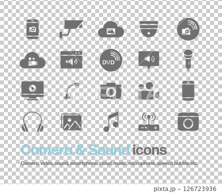 智慧型手機、安全攝影機、雲端、視訊、氣泡、相機、耳機等圖示集。 智慧型手機、安全攝影機、雲端、視訊、氣泡、相機、耳機等圖示集。 126723936