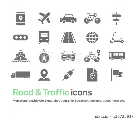 交通,旅行,移動,車,飛行機,電車等のアイコンセット 126723937